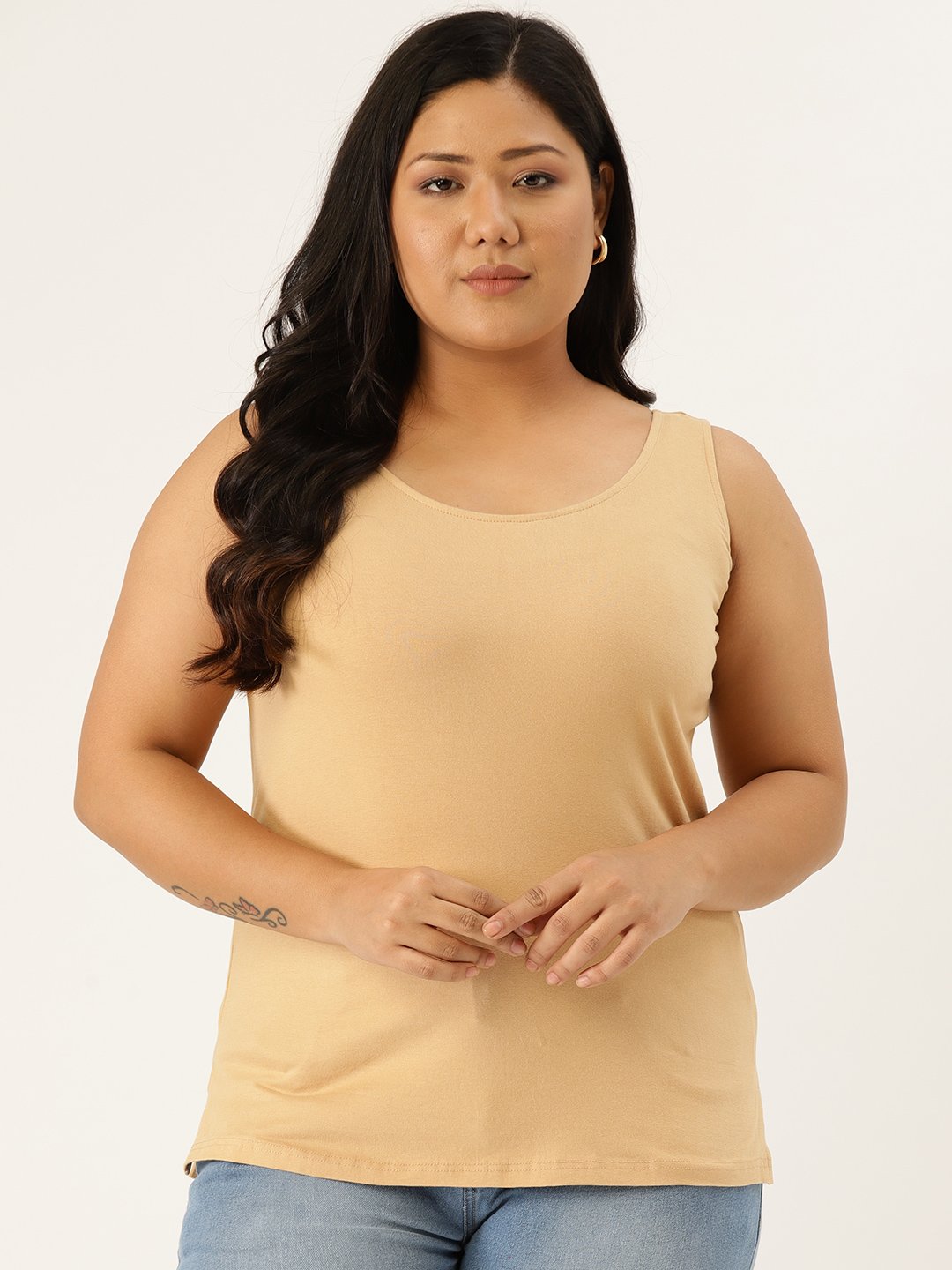 Women's Plus Size Beige Solid Color Camisole Top