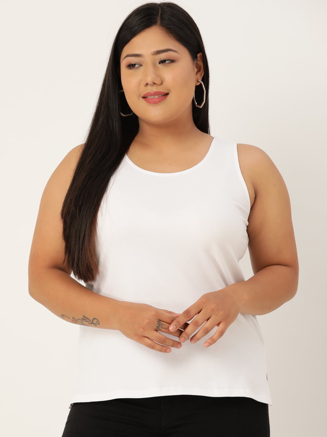 Women's Plus Size White Solid Color Camisole Top
