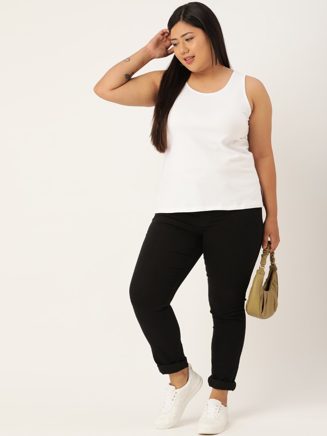 Women's Plus Size White Solid Color Camisole Top