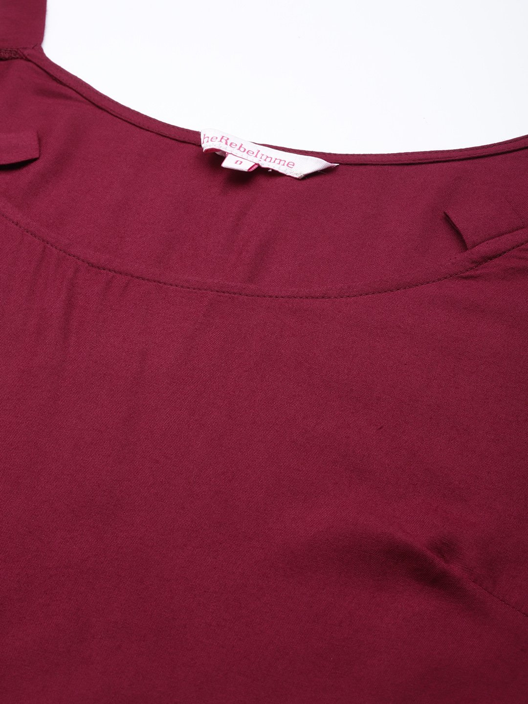 Women's Plus Size Plum Solid Color Neck Tie-Up Detail Woven Top