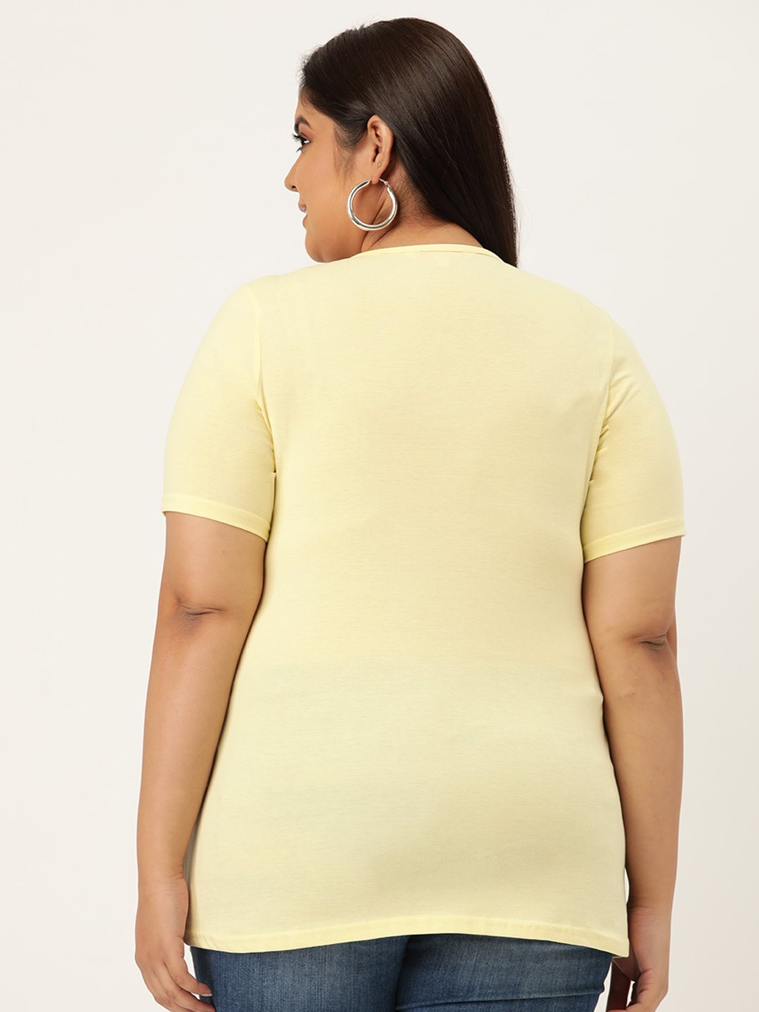 Women's Plus Size Pale Yellow Solid Color Round Neck T-Shirt