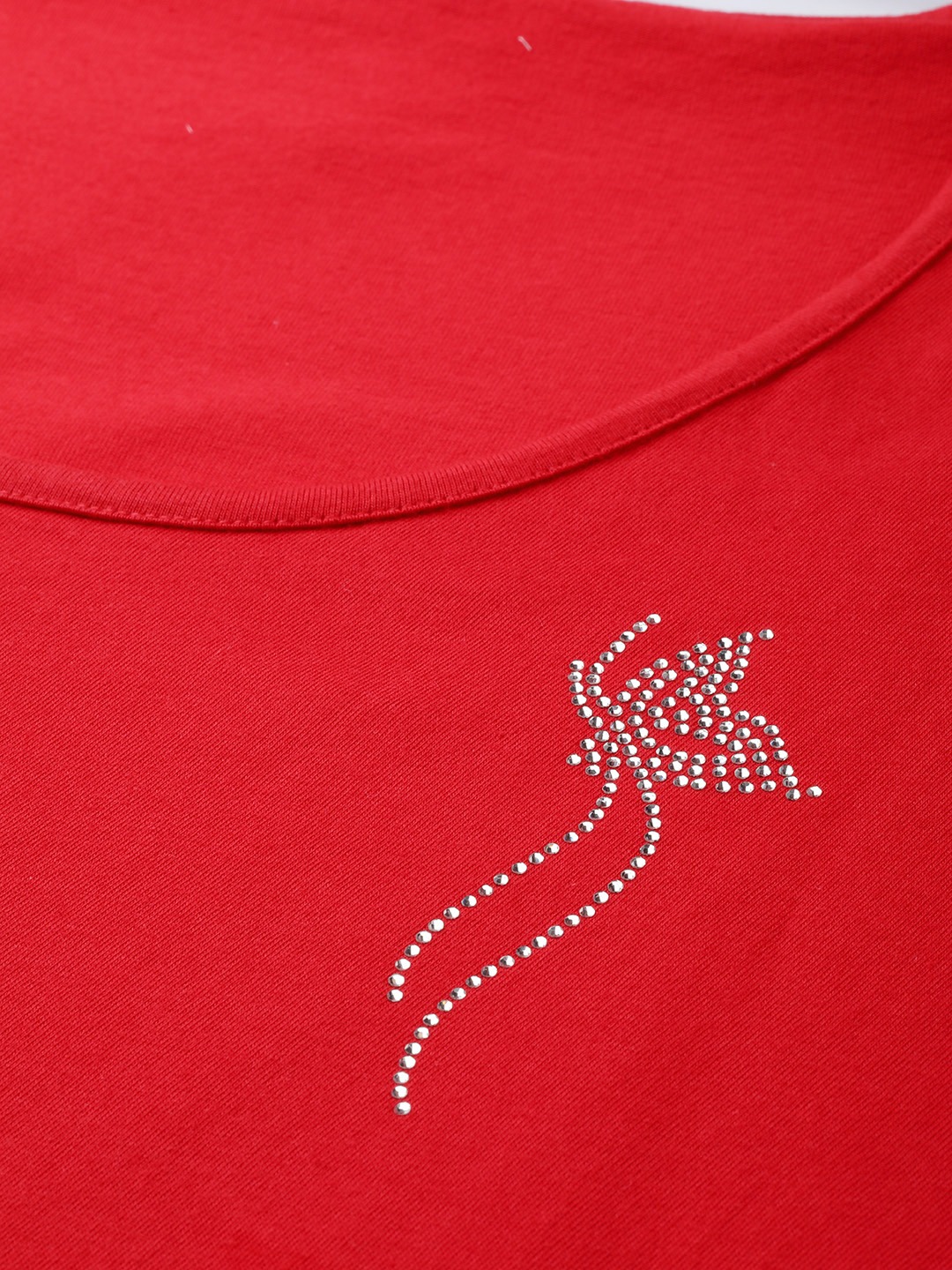 Women's Plus Size Red Solid Round Neck T-Shirt