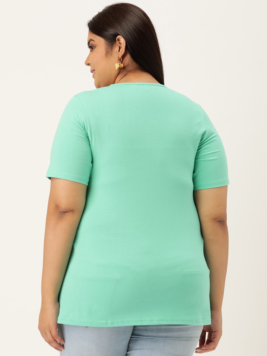 Women's Plus Size Sea Green Solid Color Round Neck T-Shirt