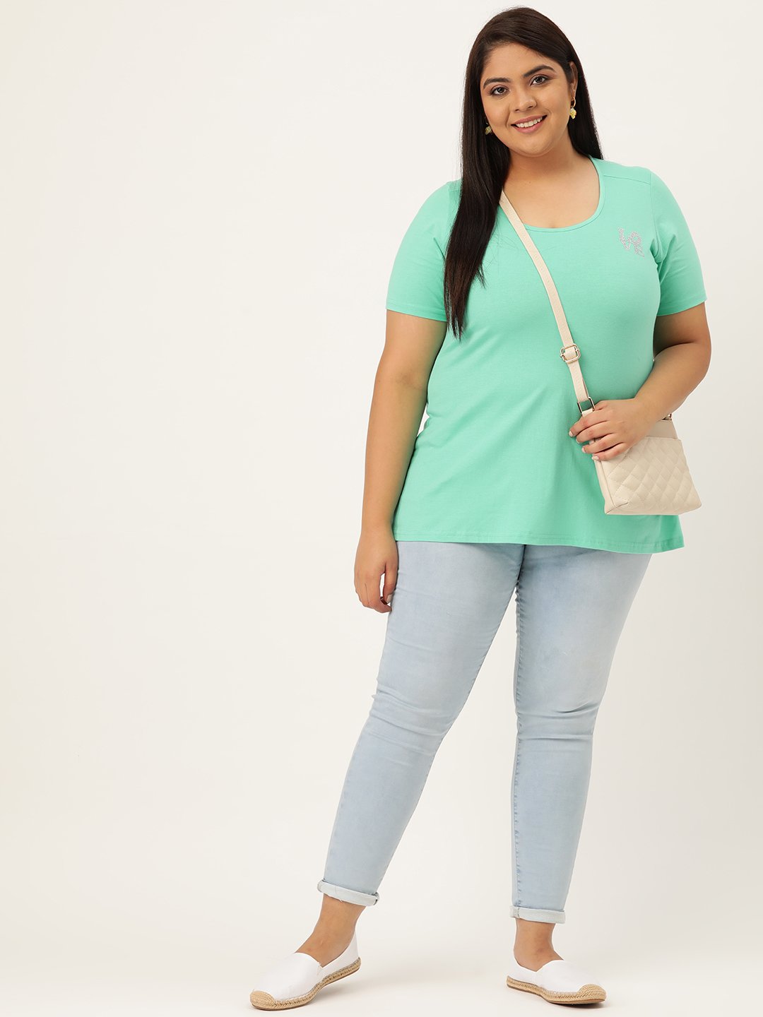 Women's Plus Size Sea Green Solid Color Round Neck T-Shirt