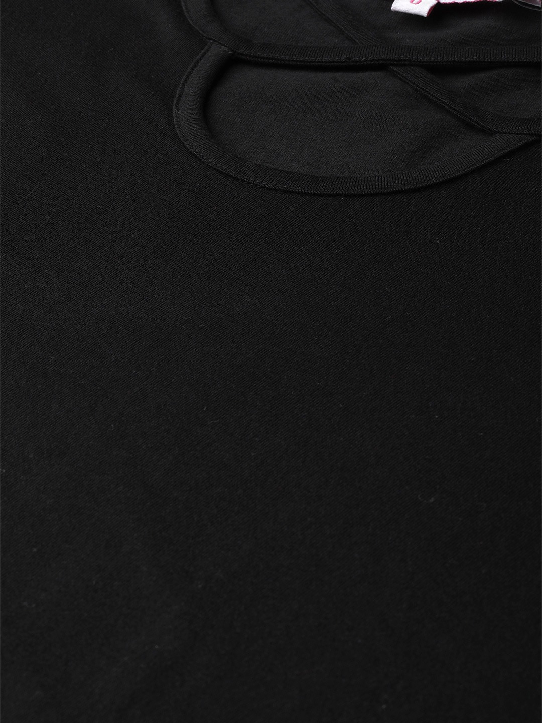 Women's Plus Size Black Solid Cut-Out Round Neck Cotton Top