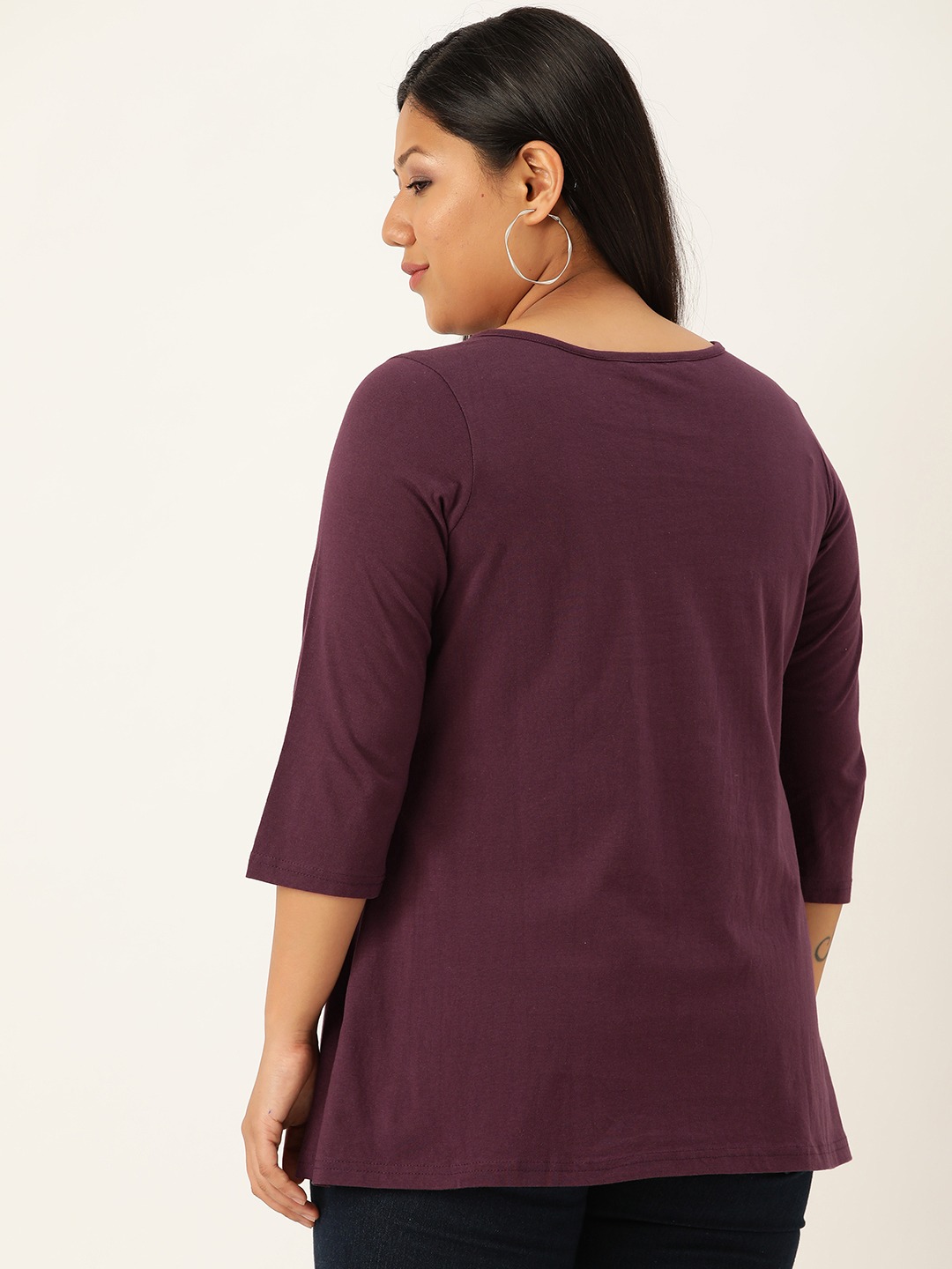 Women's Plus SizePurple Solid Cut-Out Round Neck Cotton Top