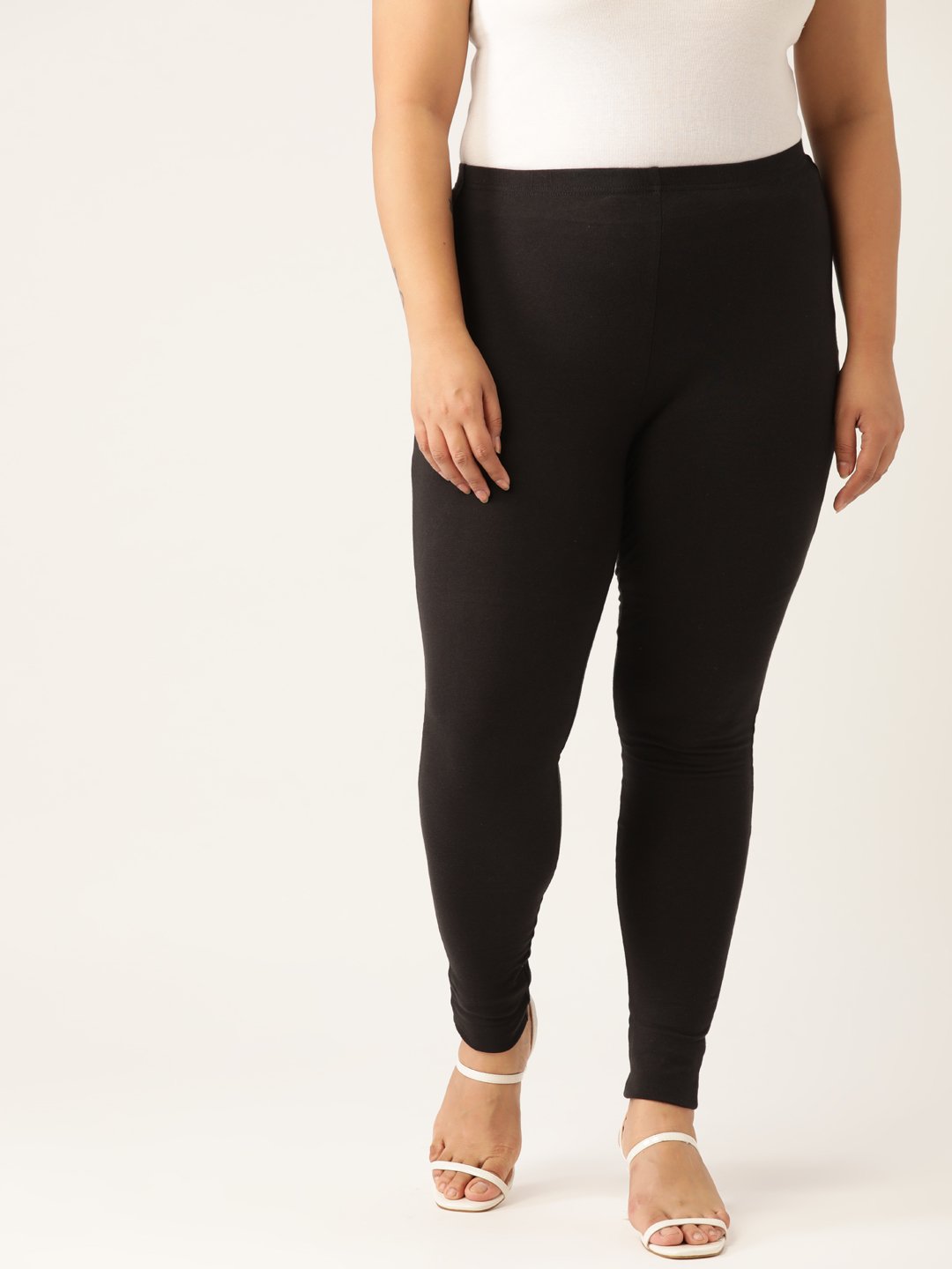 Women's Plus Size Black Solid Color Cotton Knitted Legging