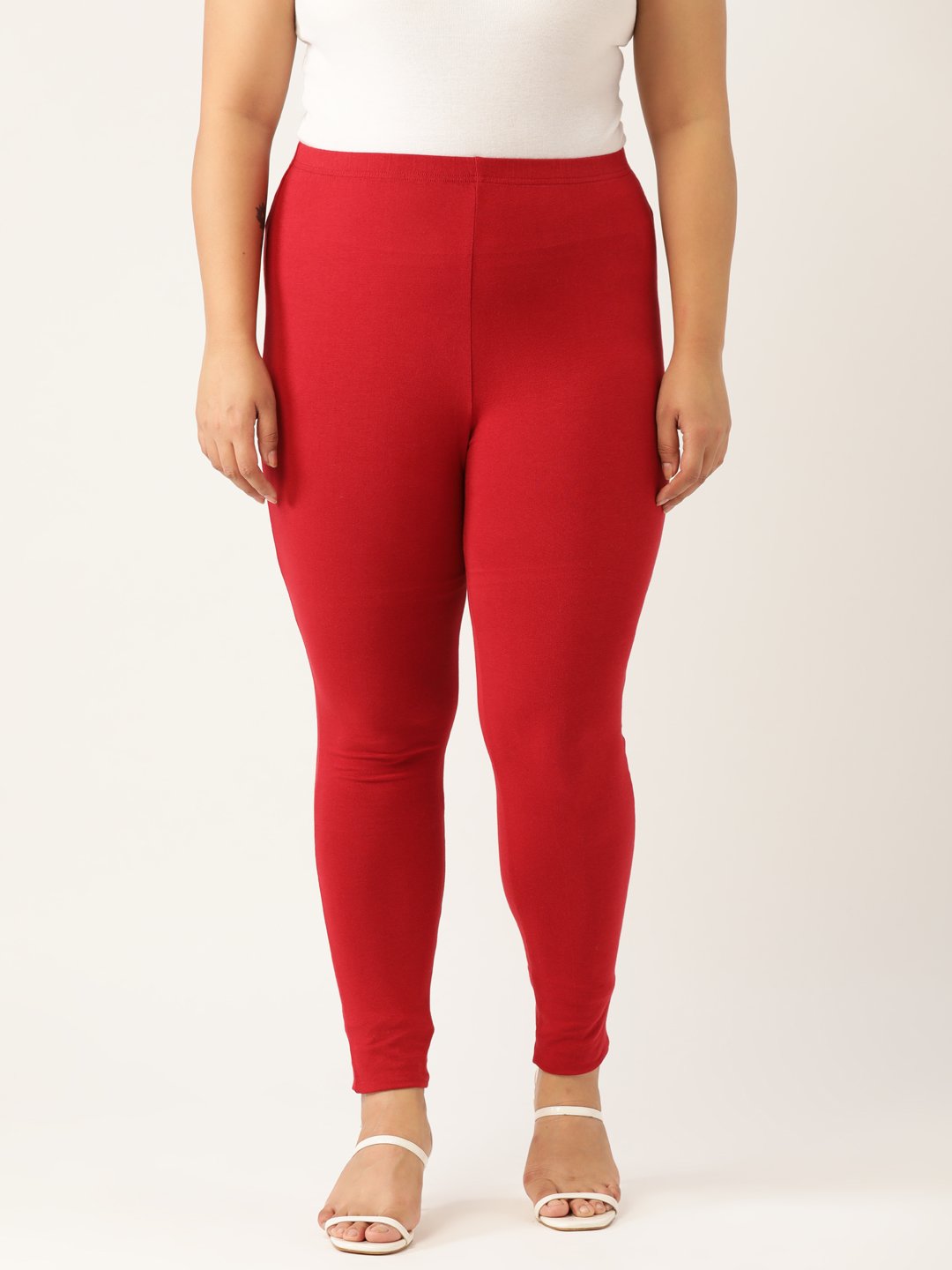 Women's Plus Size Maroon Solid Color Cotton Knitted Legging