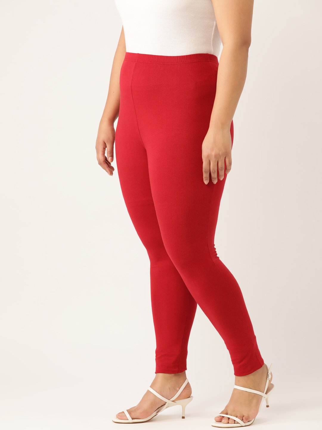 Women's Plus Size Maroon Solid Color Cotton Knitted Legging