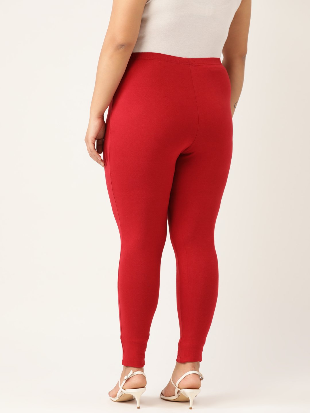 Women's Plus Size Maroon Solid Color Cotton Knitted Legging
