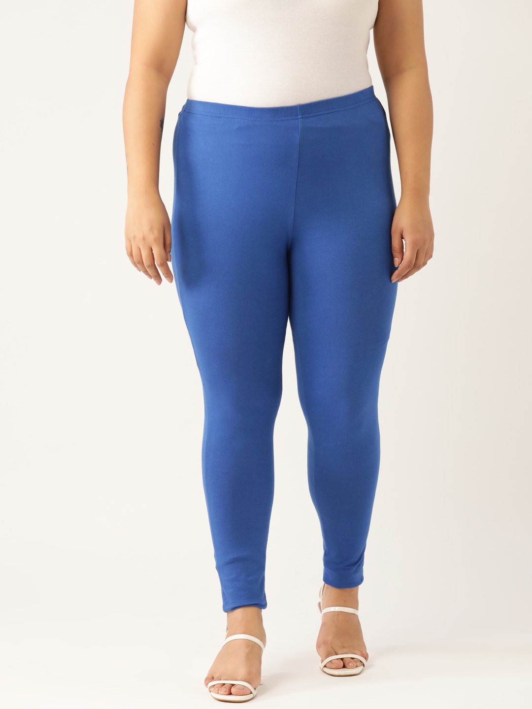 Women's Plus Size Navy Blue Solid Color Cotton Knitted Legging