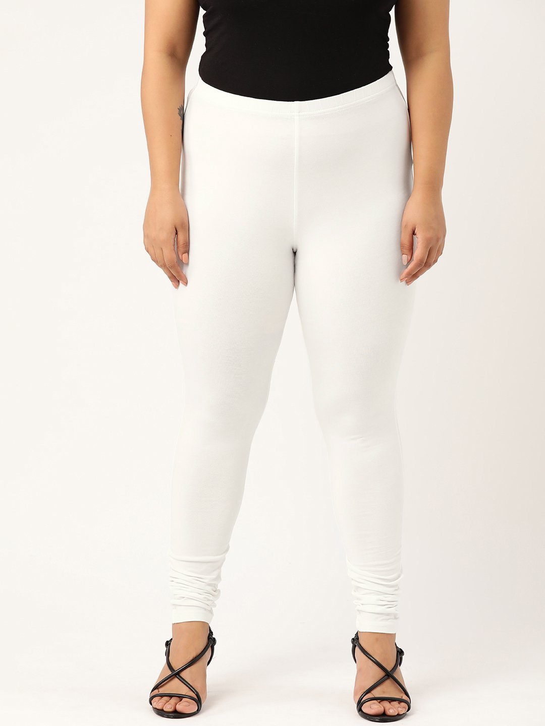 Women's Plus Size White Solid Color Cotton Knitted Legging