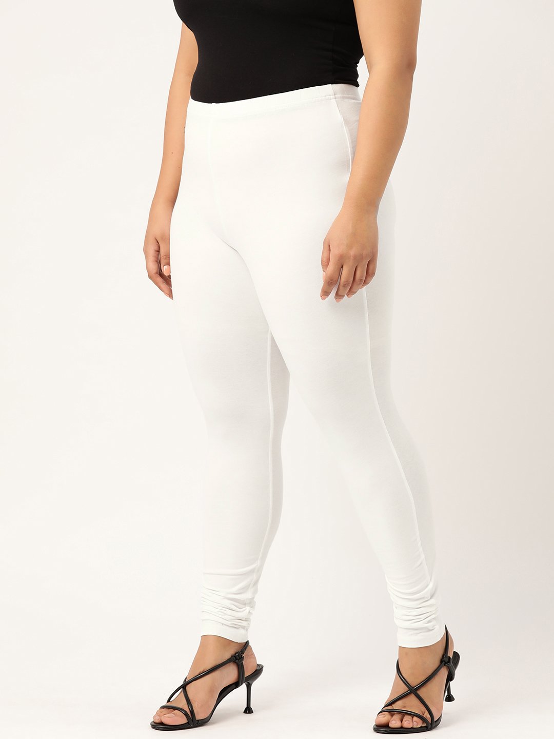 Women's Plus Size White Solid Color Cotton Knitted Legging