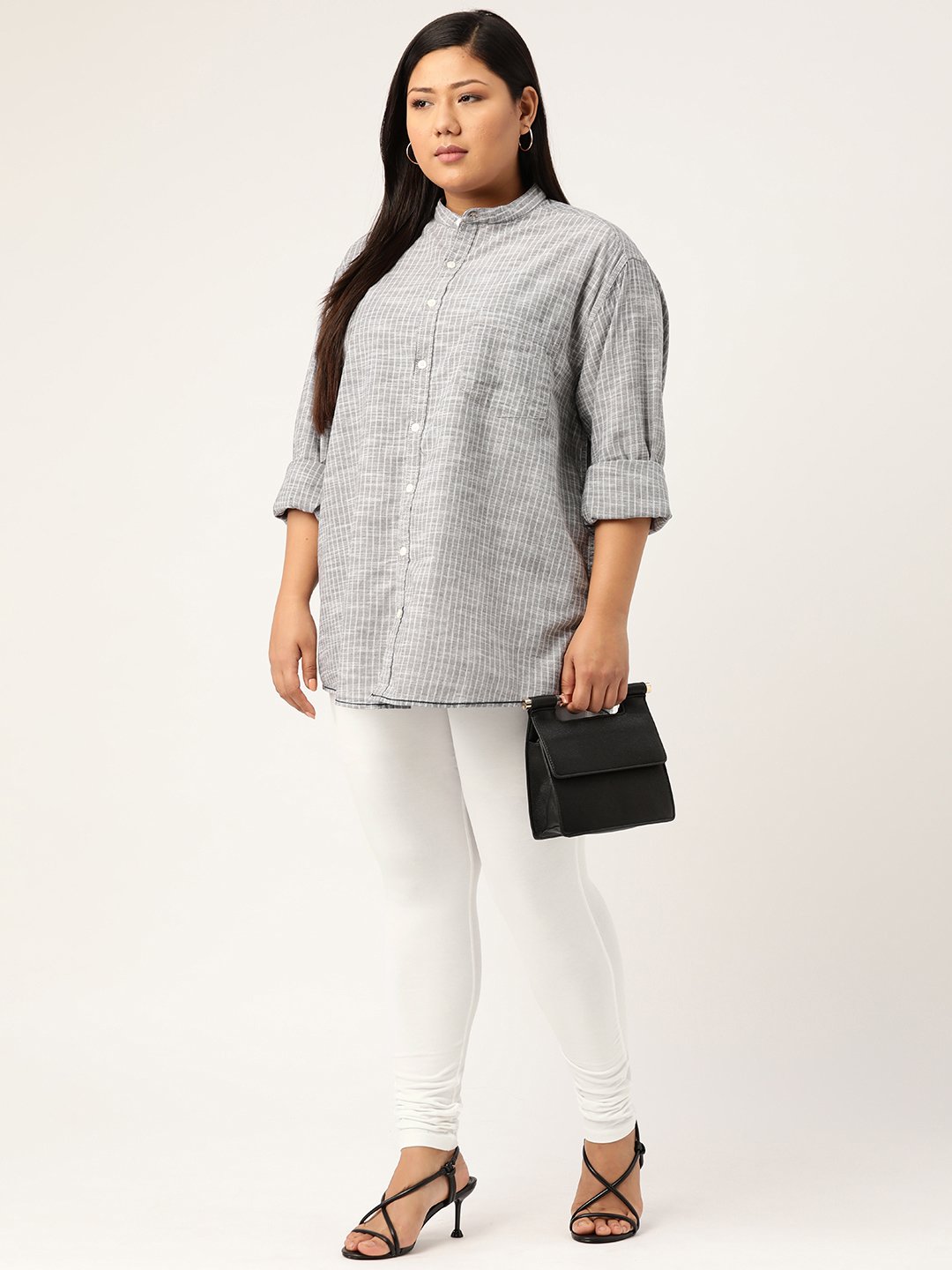 Women's Plus Size White Solid Color Cotton Knitted Legging