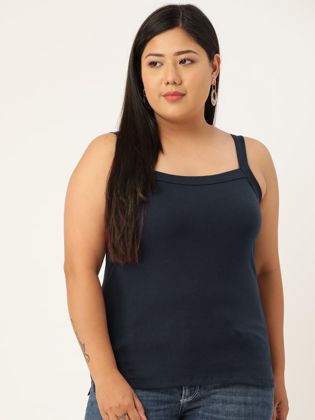 Women's Plus Size Navy Blue Solid Color Camisole Top