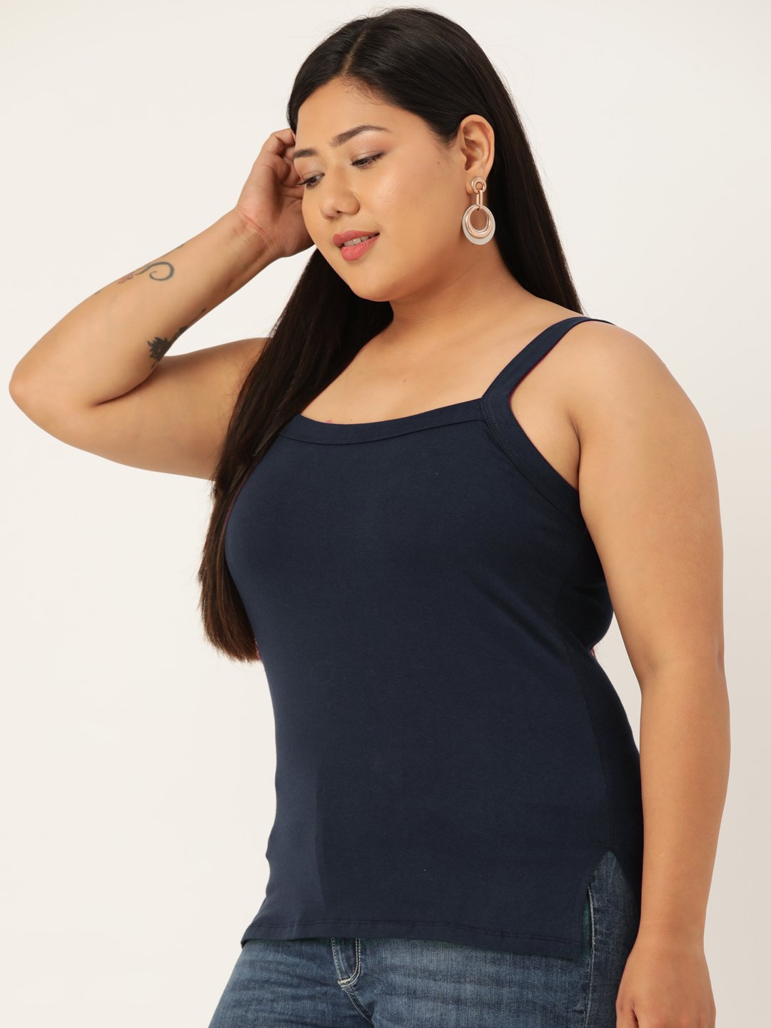 Women's Plus Size Navy Blue Solid Color Camisole Top