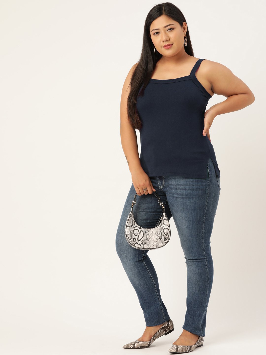 Women's Plus Size Navy Blue Solid Color Camisole Top