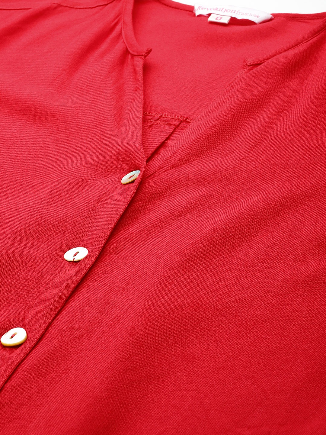 Women's Plus SizeRed Solid Color Longline Casual Shirt