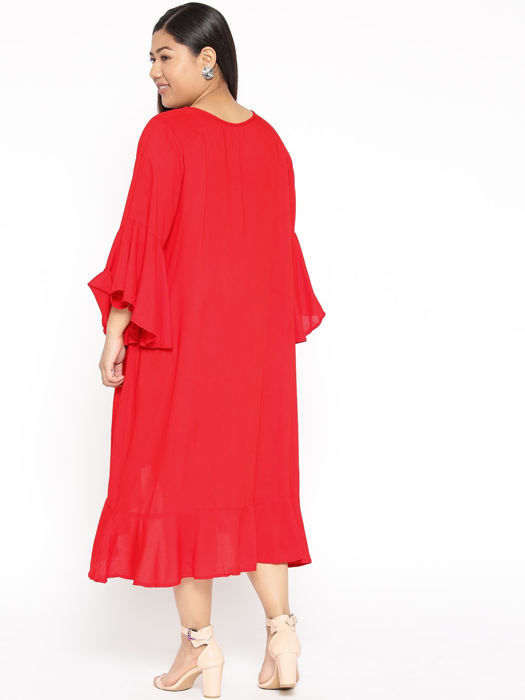 Women's Plus Size Red Solid Wrap A-Line Dress