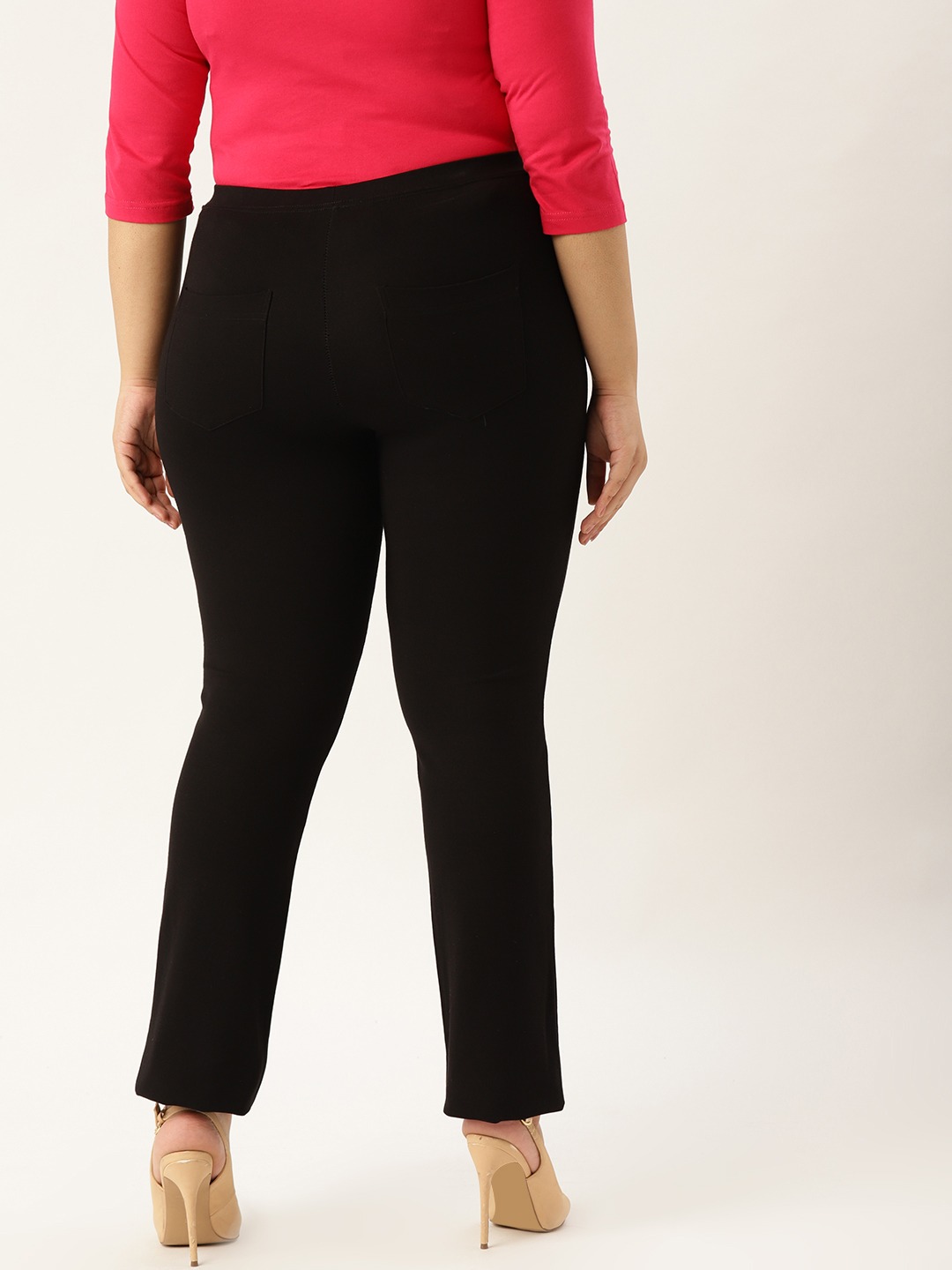 Women's Plus Size Black Color Elasticated High-Rise Trouser
