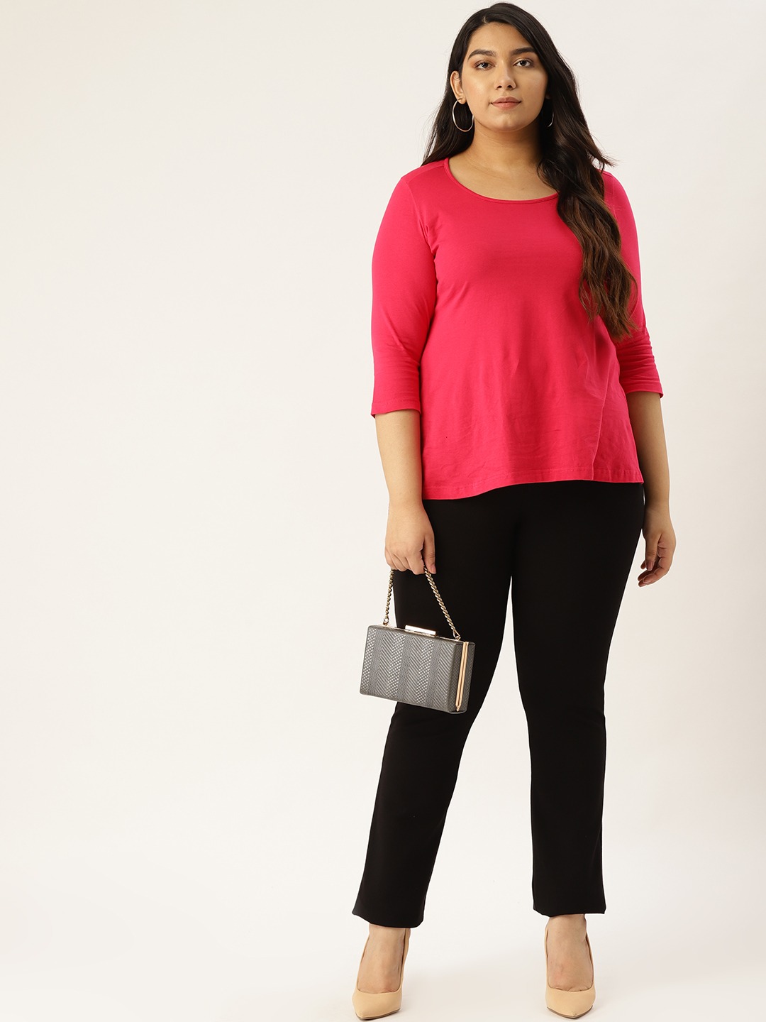 Women's Plus Size Black Color Elasticated High-Rise Trouser
