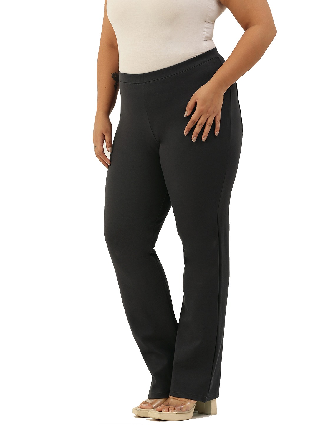 Women's Plus Size Dark Grey Color Elasticated High-Rise Trouser