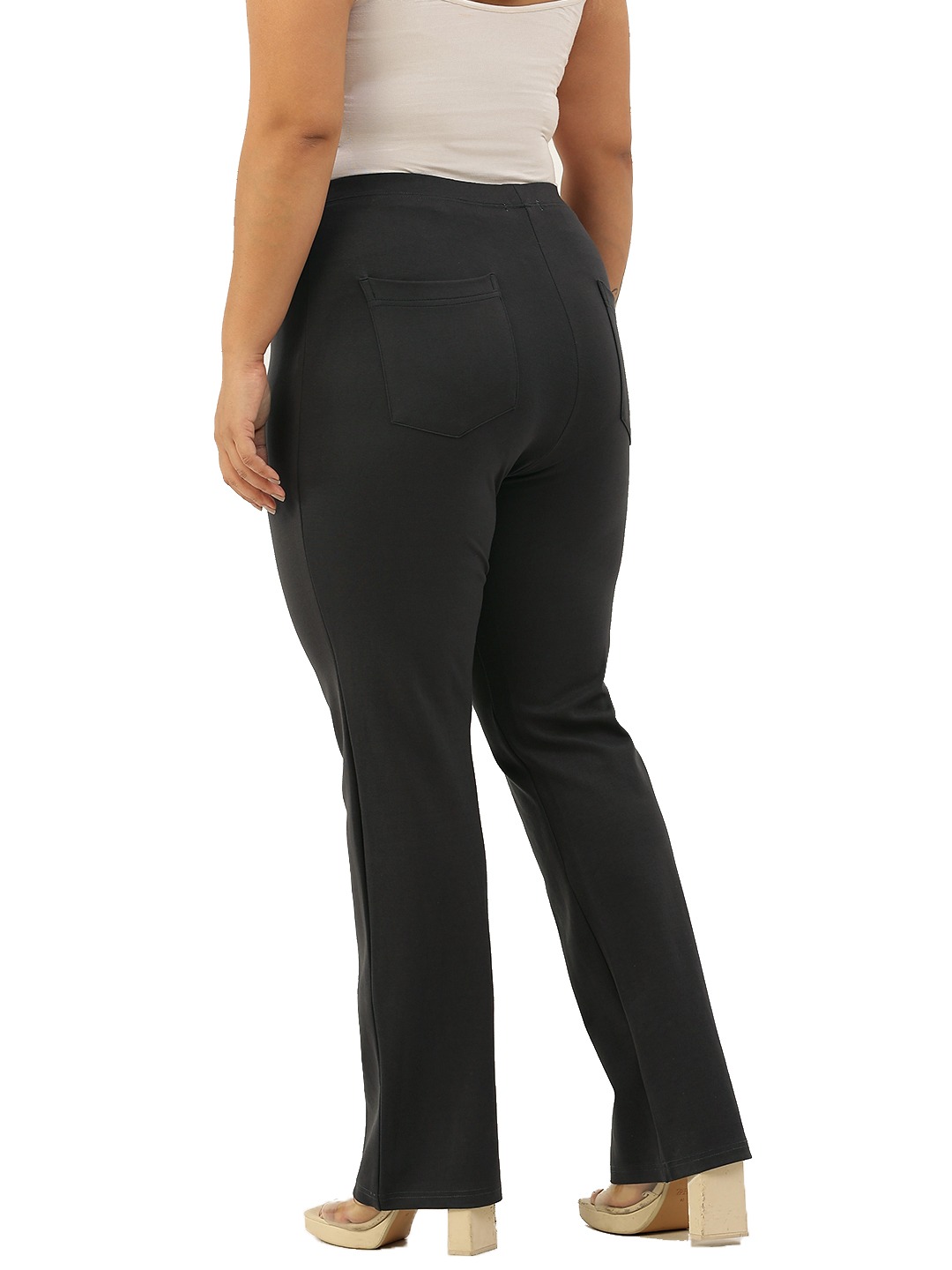Women's Plus Size Dark Grey Color Elasticated High-Rise Trouser