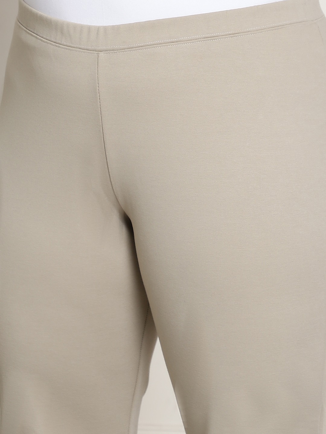 Women's Plus Size Stone Color Elasticated High-Rise Trouser