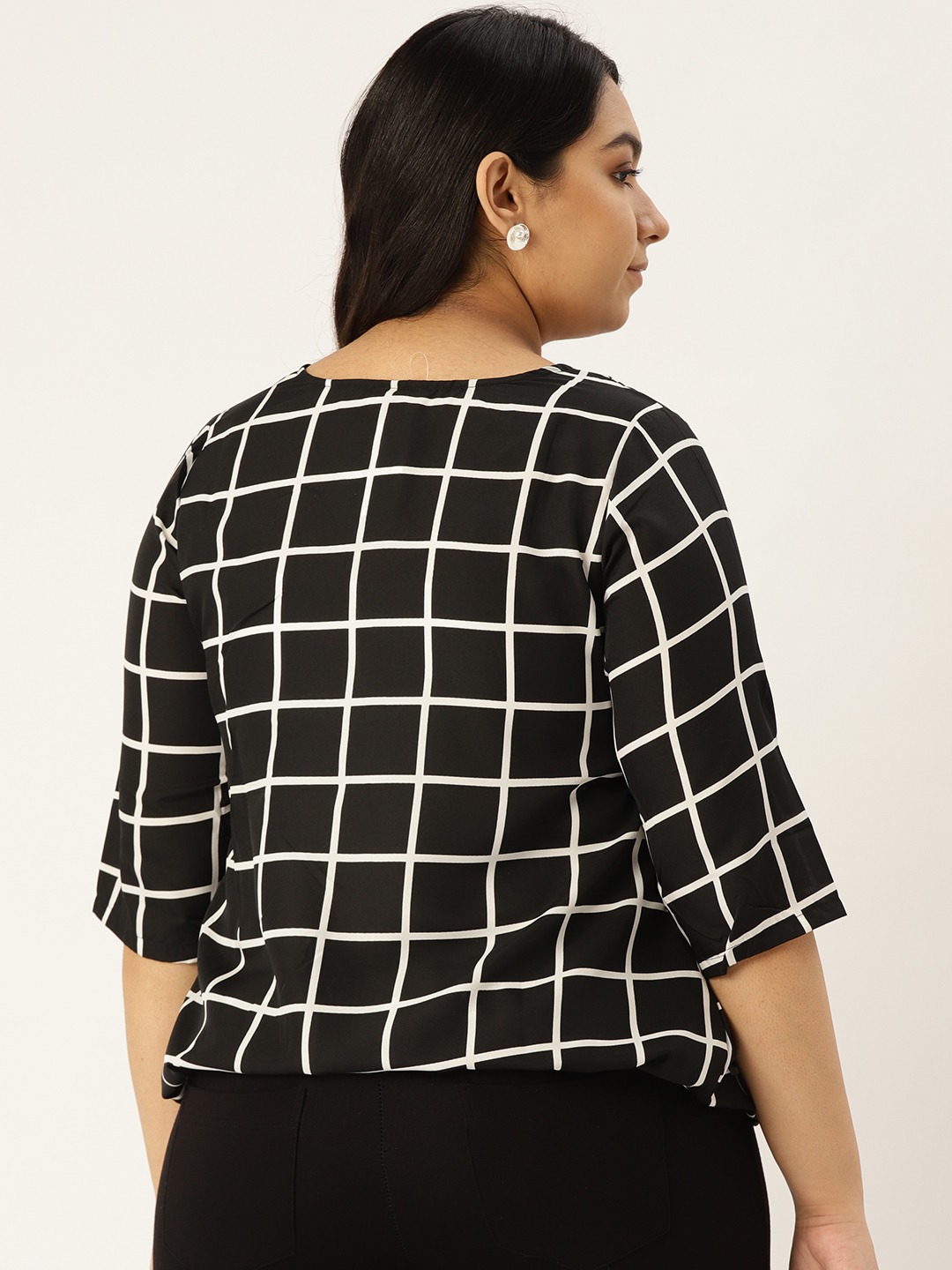 Women's Plus SizeBlack & White Checked Ruffled Top
