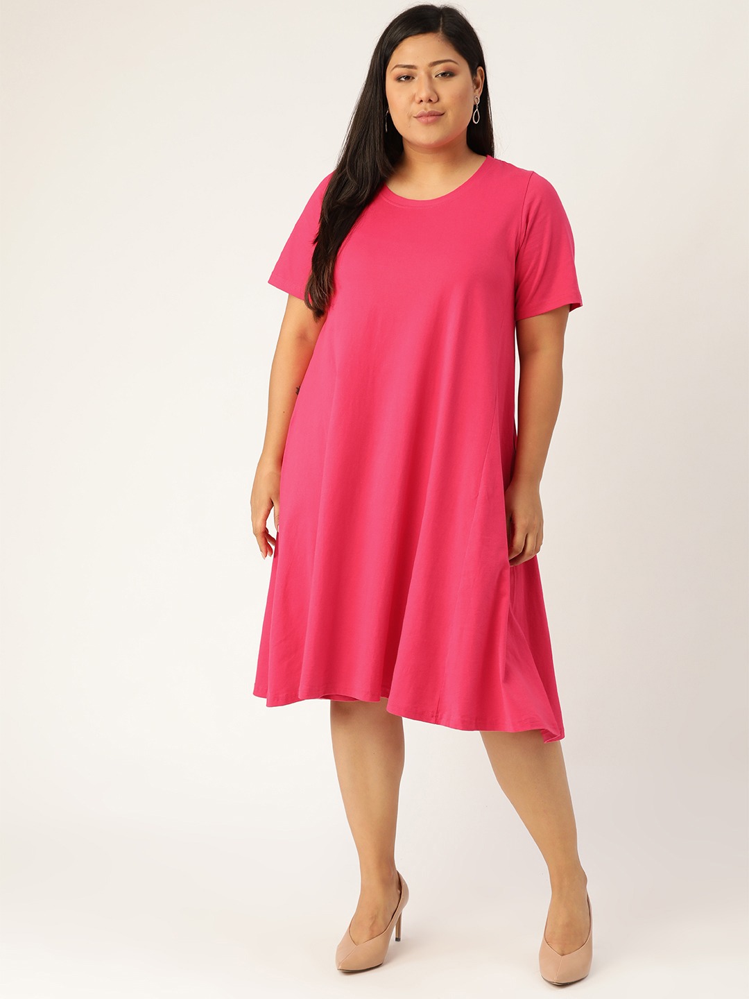 Women's Plus Size Fuchsia Solid A-Line Dress