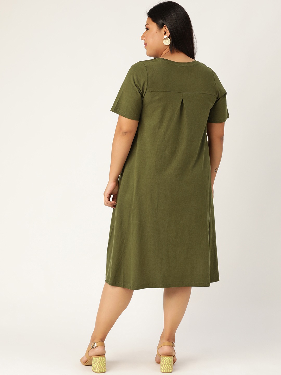 Women's Plus Size Olive Solid A-Line Dress