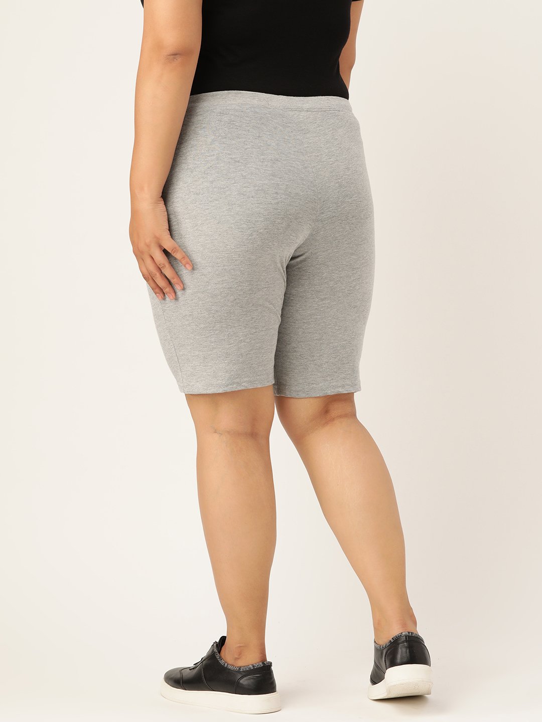 Women's Plus Size Light Grey Solid Color Cotton Shorts