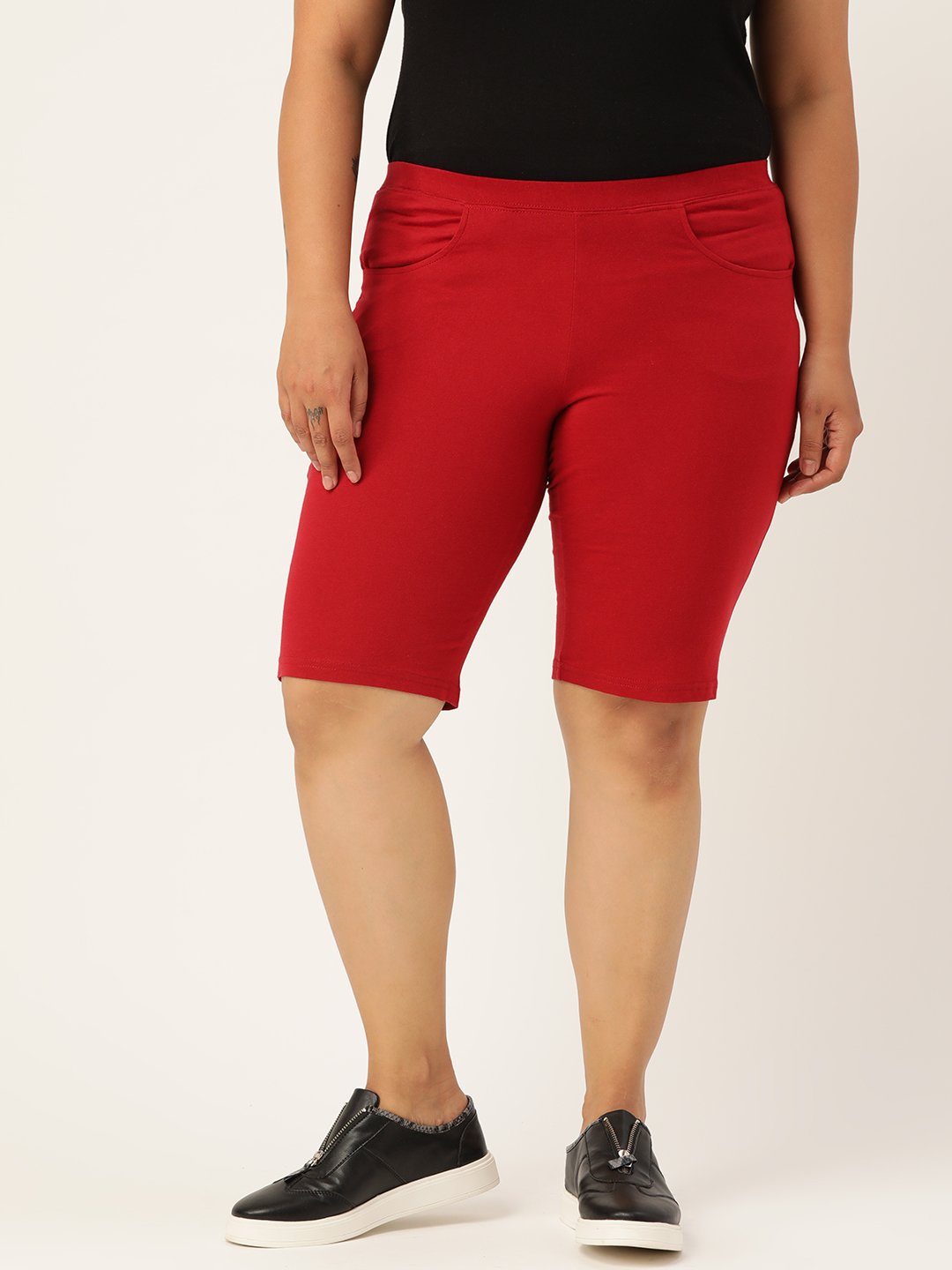 Women's Plus Size Maroon Solid Color Cotton Shorts