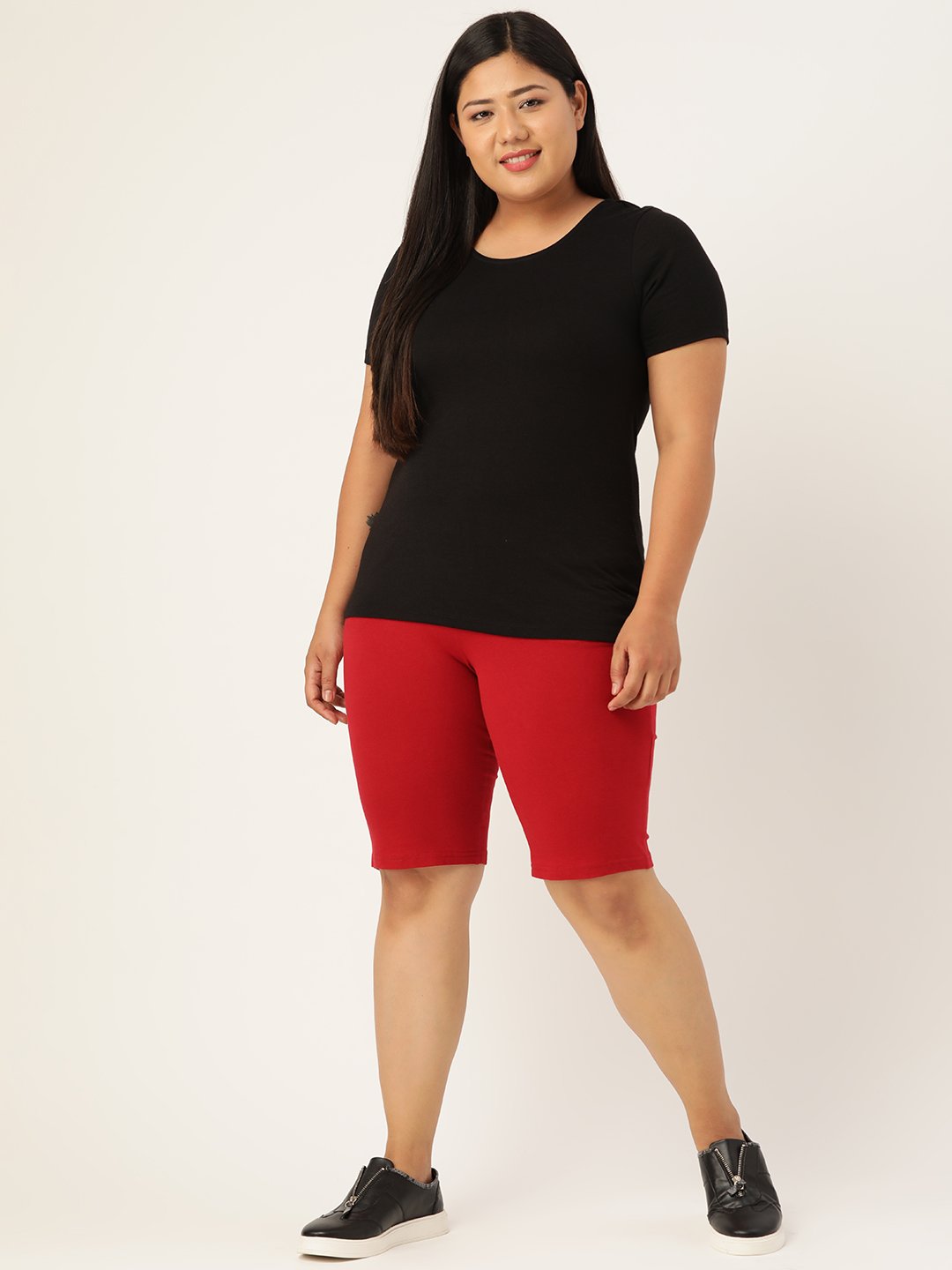 Women's Plus Size Maroon Solid Color Cotton Shorts