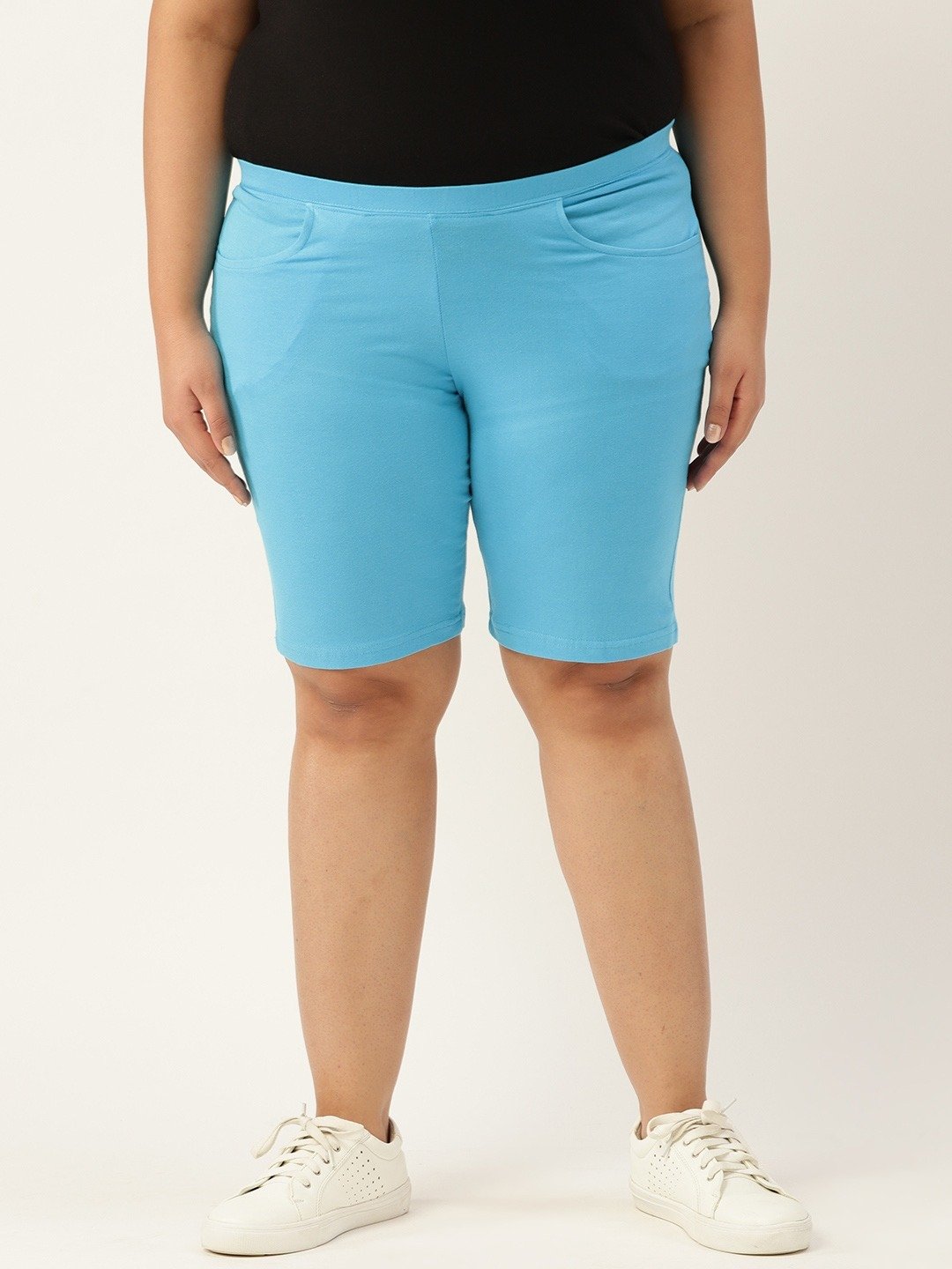 Women's Plus Size Turq Solid Color Cotton Shorts