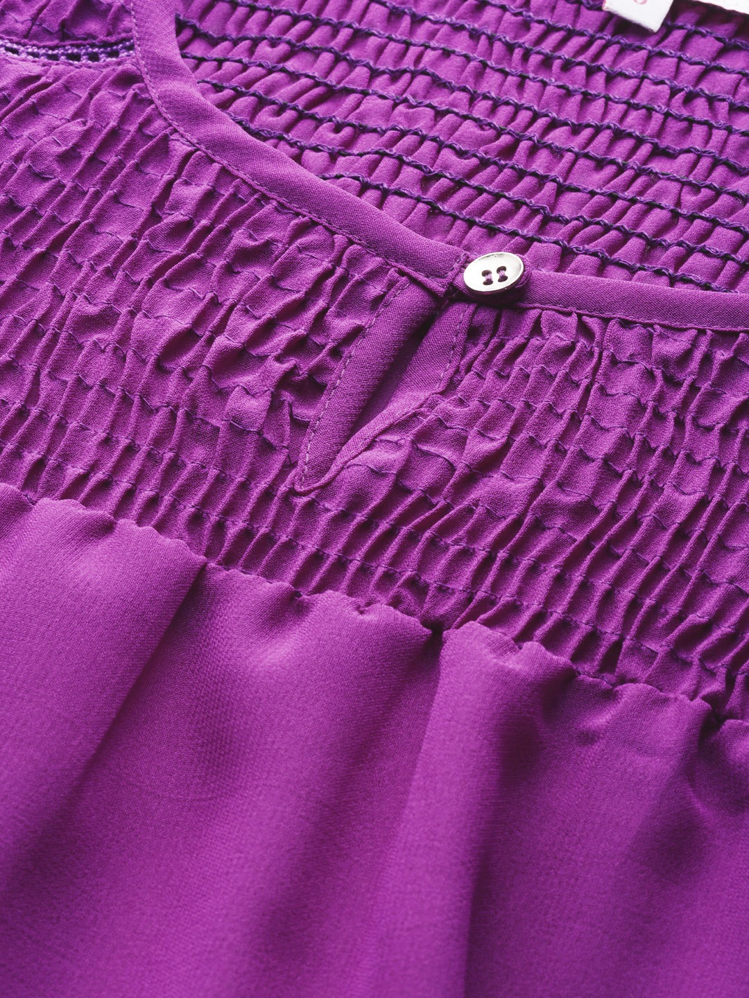 Women's Plus Size Purple Solid Color Smocked Sheer Top