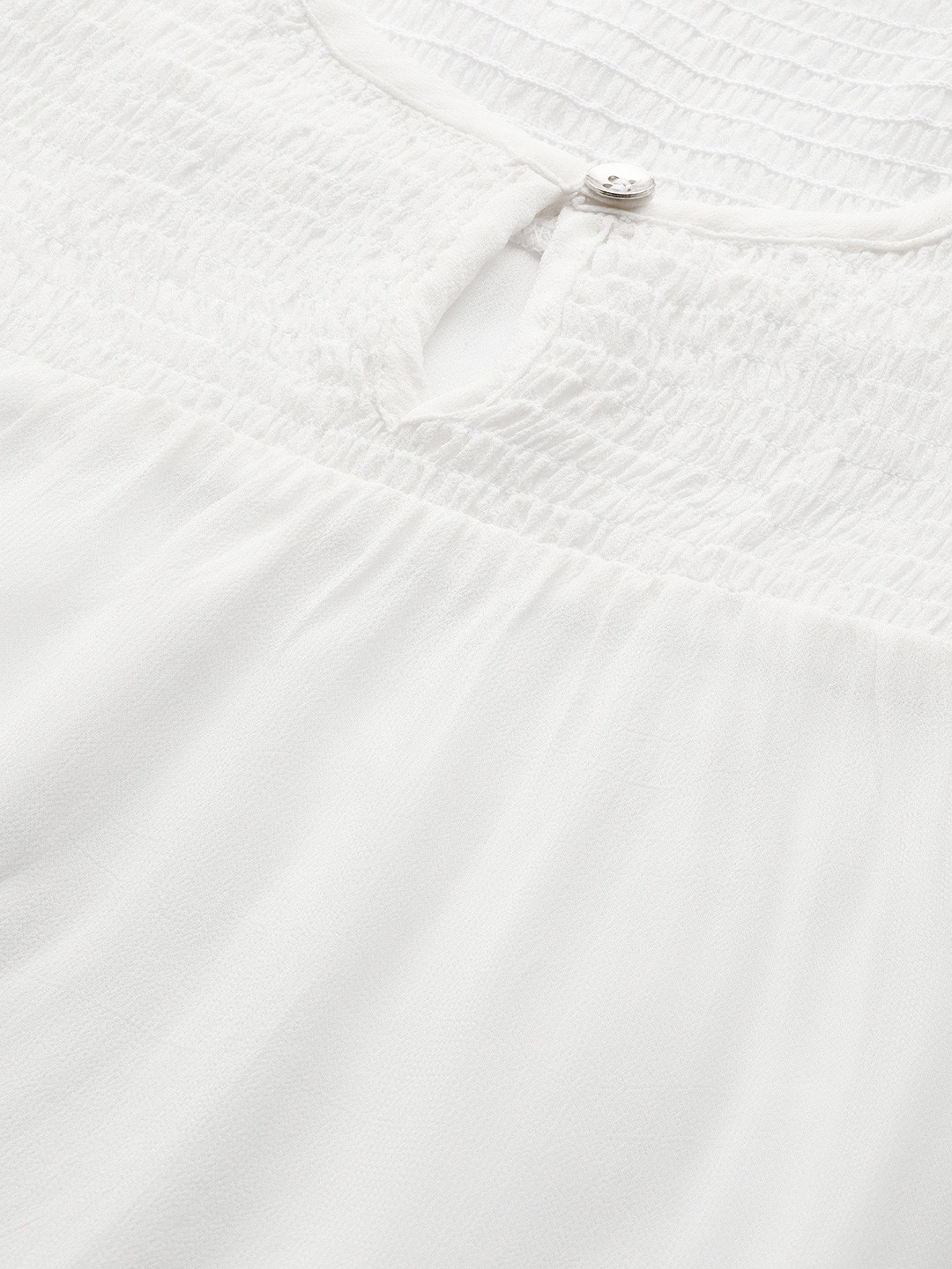 Women's Plus Size White Solid Color Smocked Sheer Top