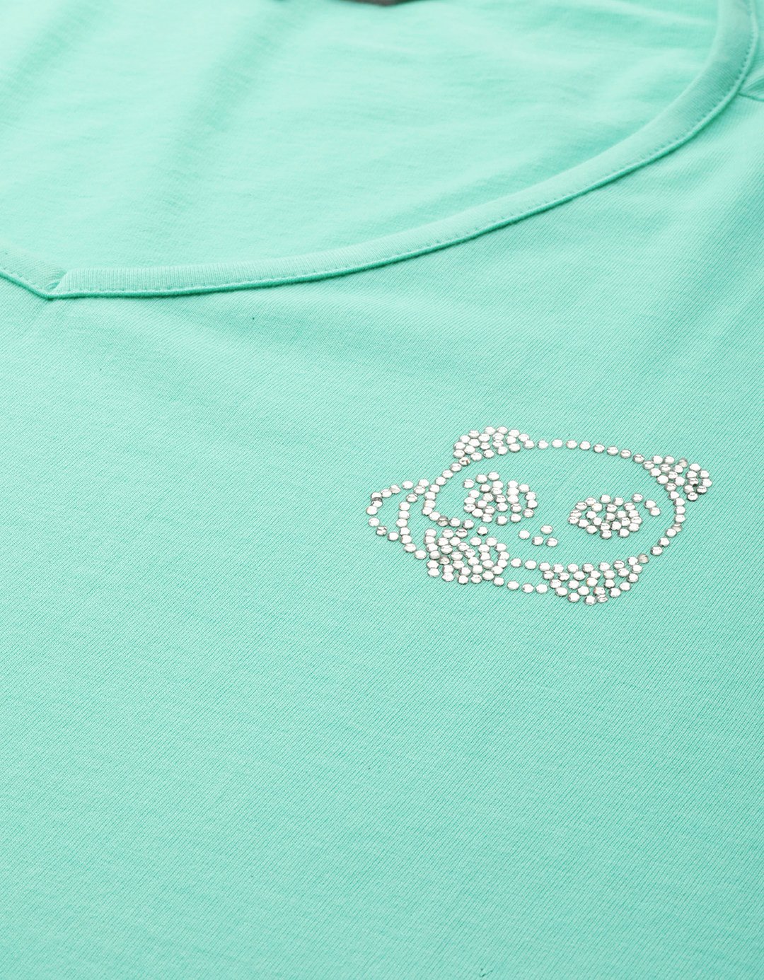 Women's Plus Size Sea Green Solid V-Neck 3/4th Sleeve T-Shirt