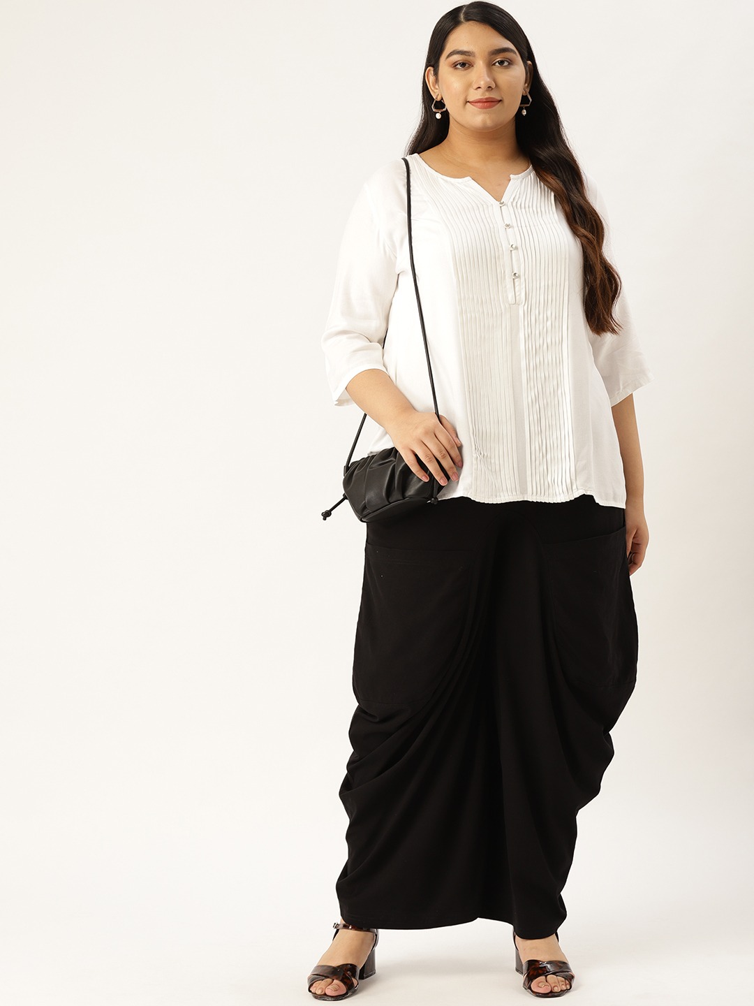 Women's Plus Size Black Solid Color Knitted Flared Trouser