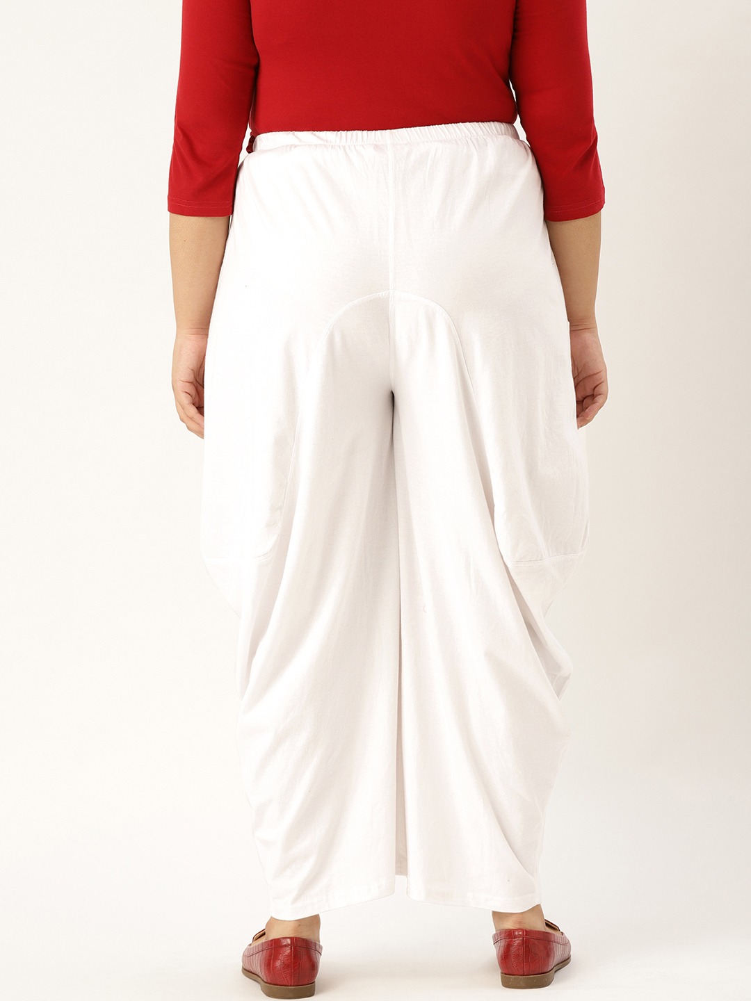 Women's Plus Size White Solid Color Knitted Flared Trouser