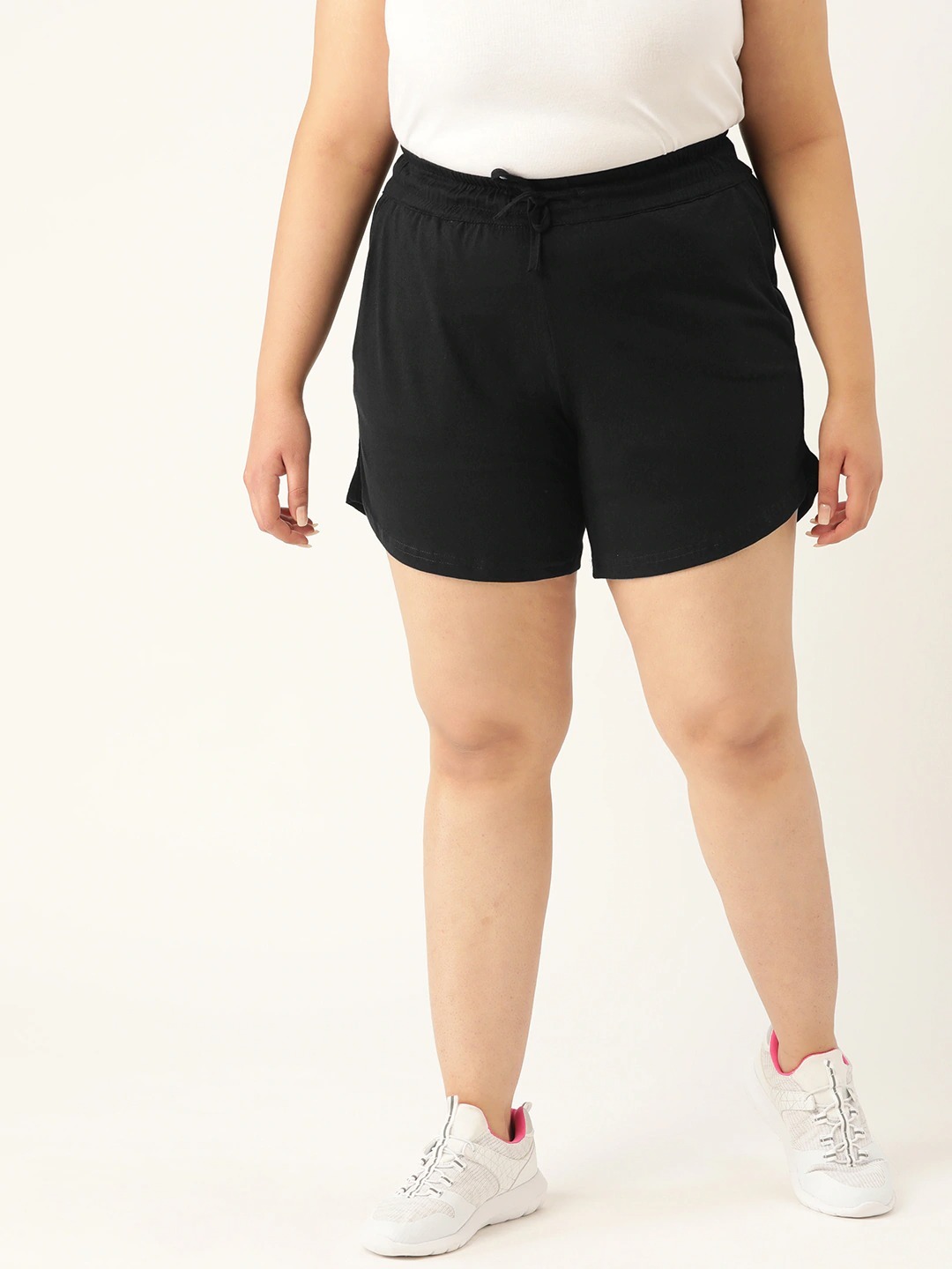 Women's Plus Size Black Solid Color Pure Cotton Regular Shorts