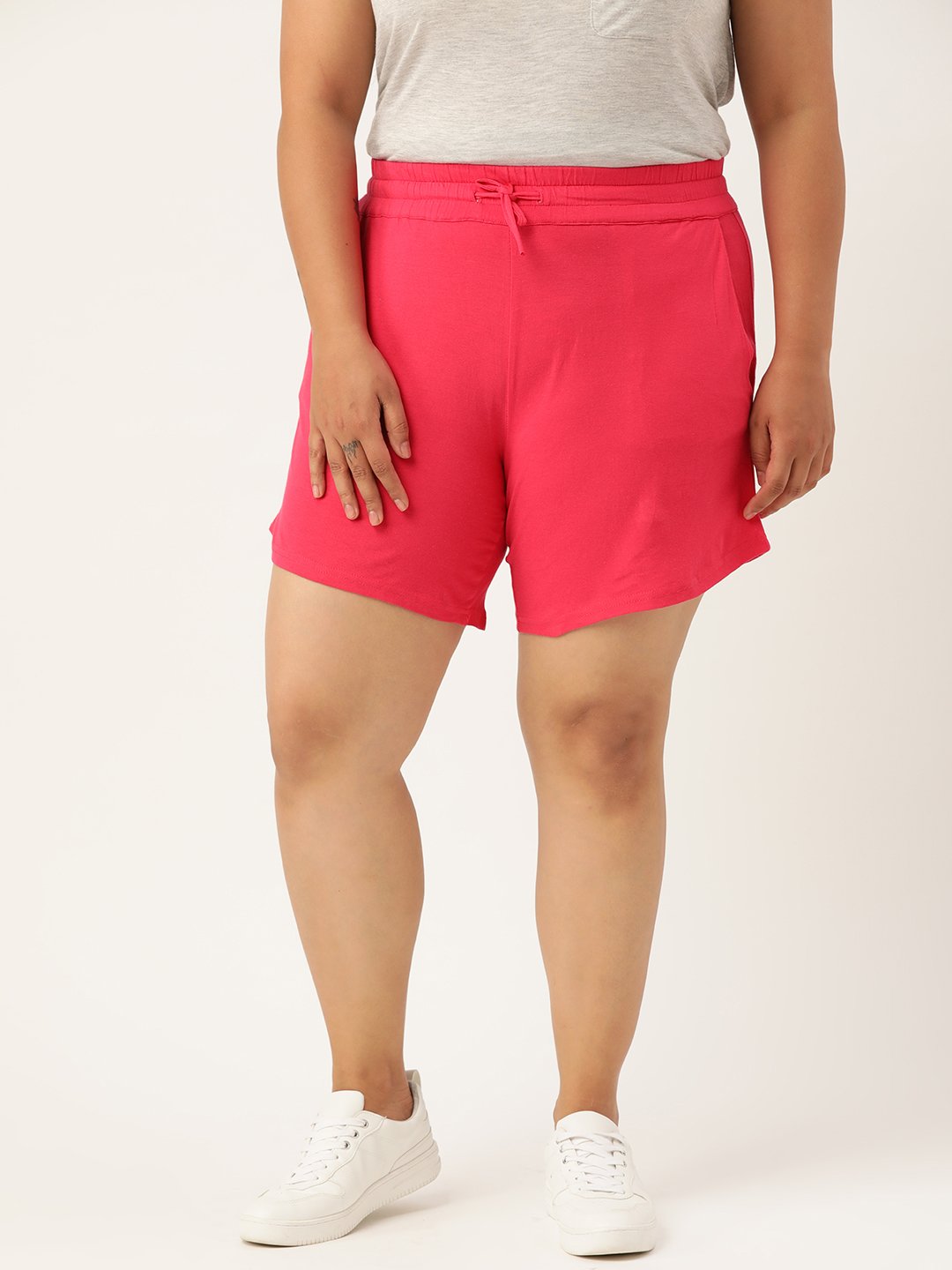 Women's Plus Size Fuchsia Solid Color Pure Cotton Regular Shorts