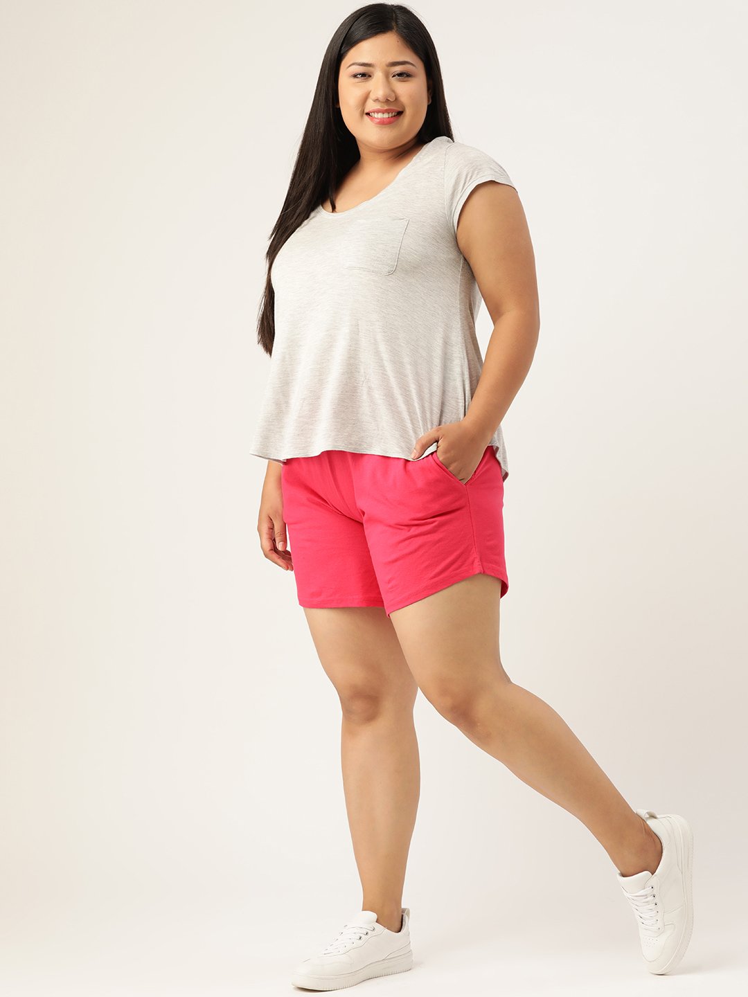 Women's Plus Size Fuchsia Solid Color Pure Cotton Regular Shorts