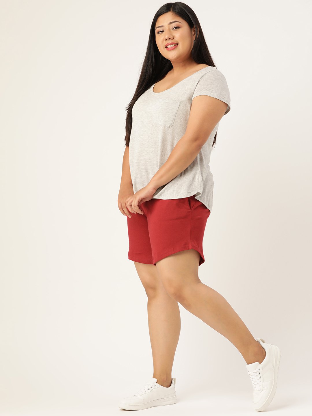 Women's Plus Size Maroon Solid Color Pure Cotton Regular Shorts