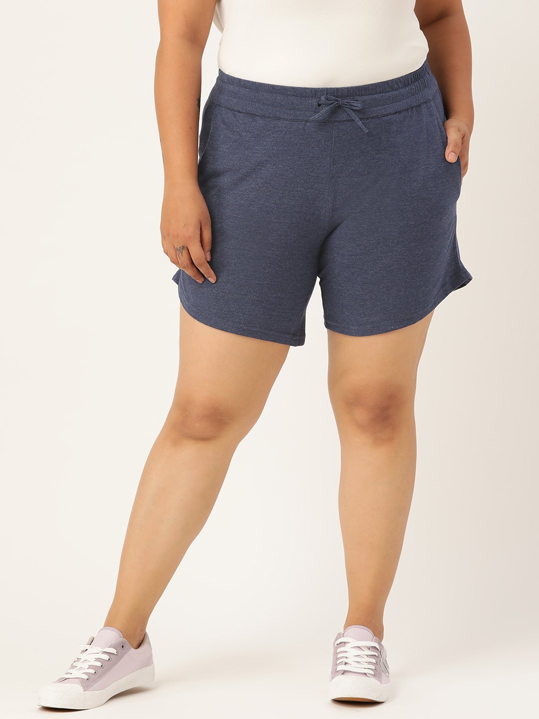 Women's Plus Size Melange Blue Solid Color Pure Cotton Regular Shorts