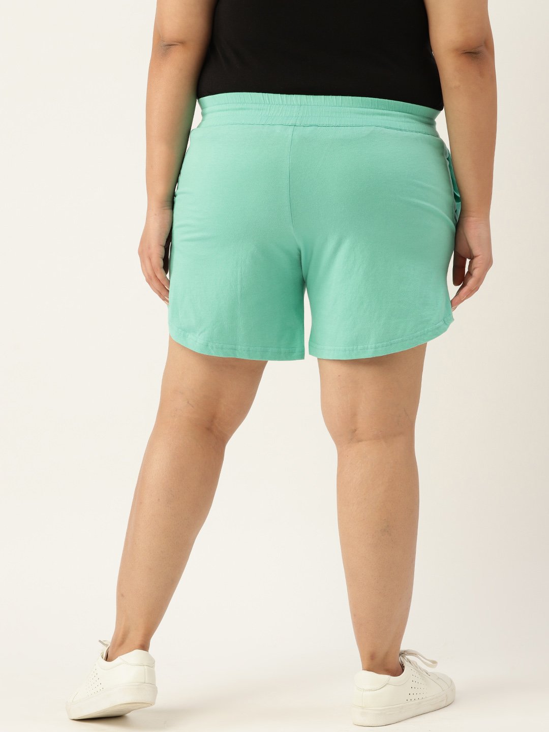 Women's Plus Size Sea Green Solid Color Pure Cotton Regular Shorts