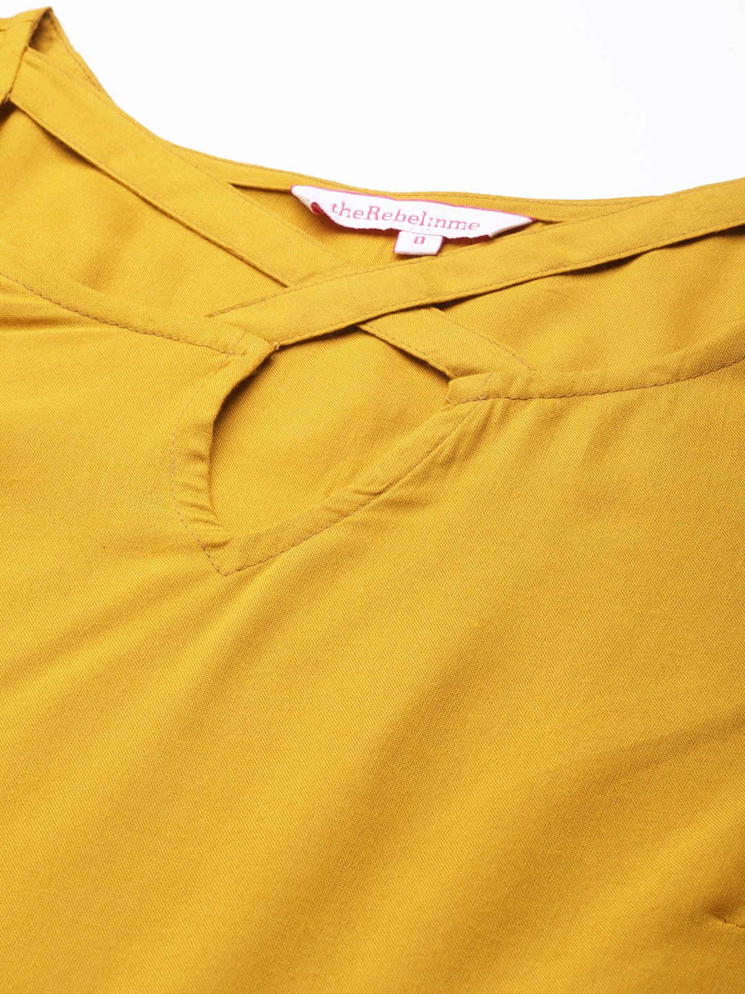 Women's Plus Size Mustard Solid Color neck Cut Out Detail Woven Top