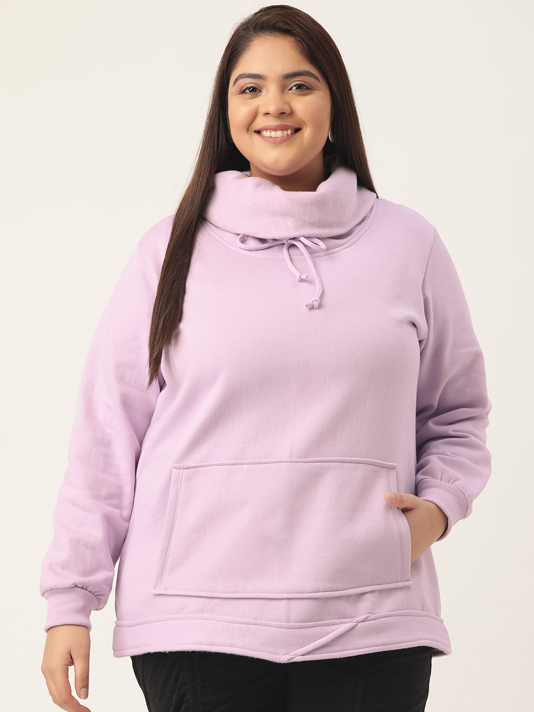 Women's Plus Size Lilac Solid Color Hooded Winter Sweatshirt