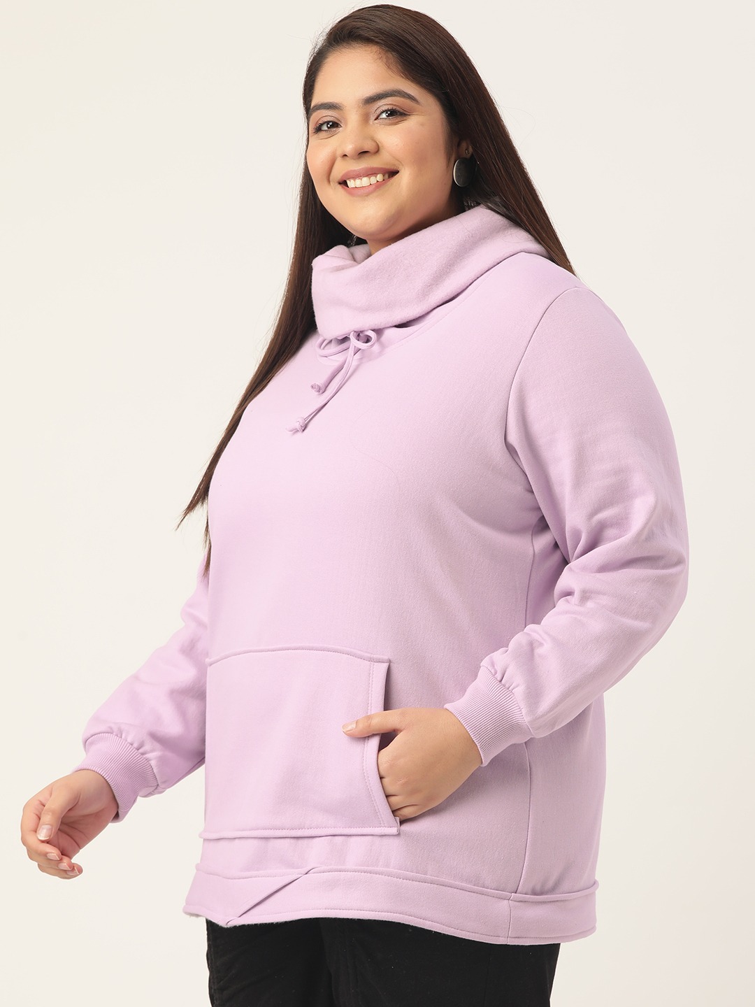 Women's Plus Size Lilac Solid Color Hooded Winter Sweatshirt