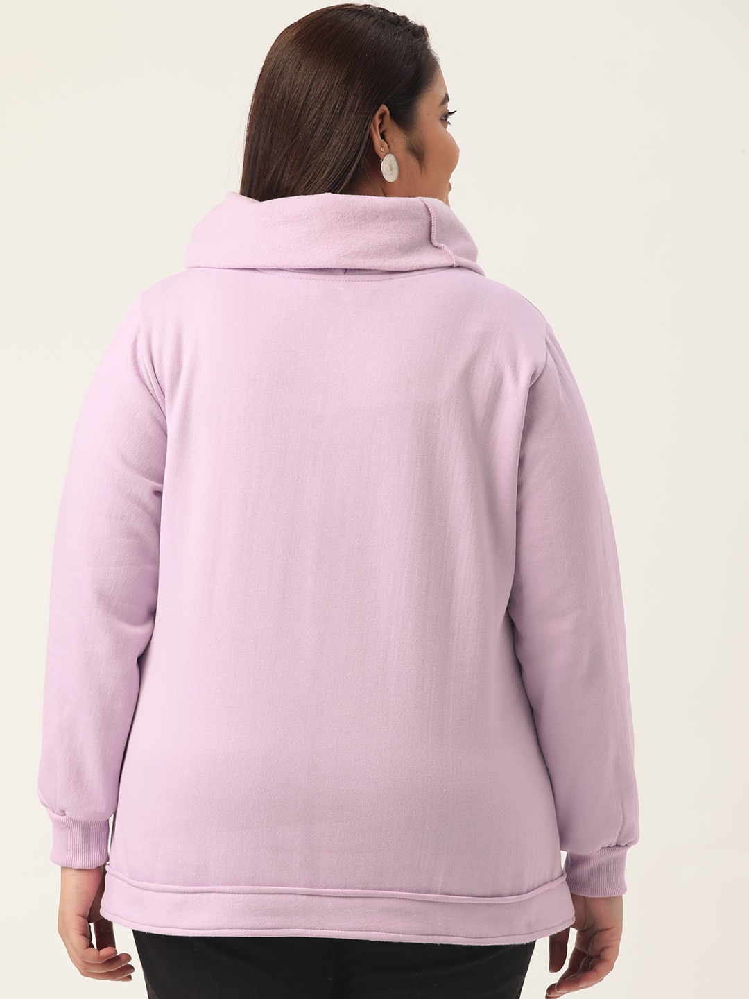 Women's Plus Size Lilac Solid Color Hooded Winter Sweatshirt
